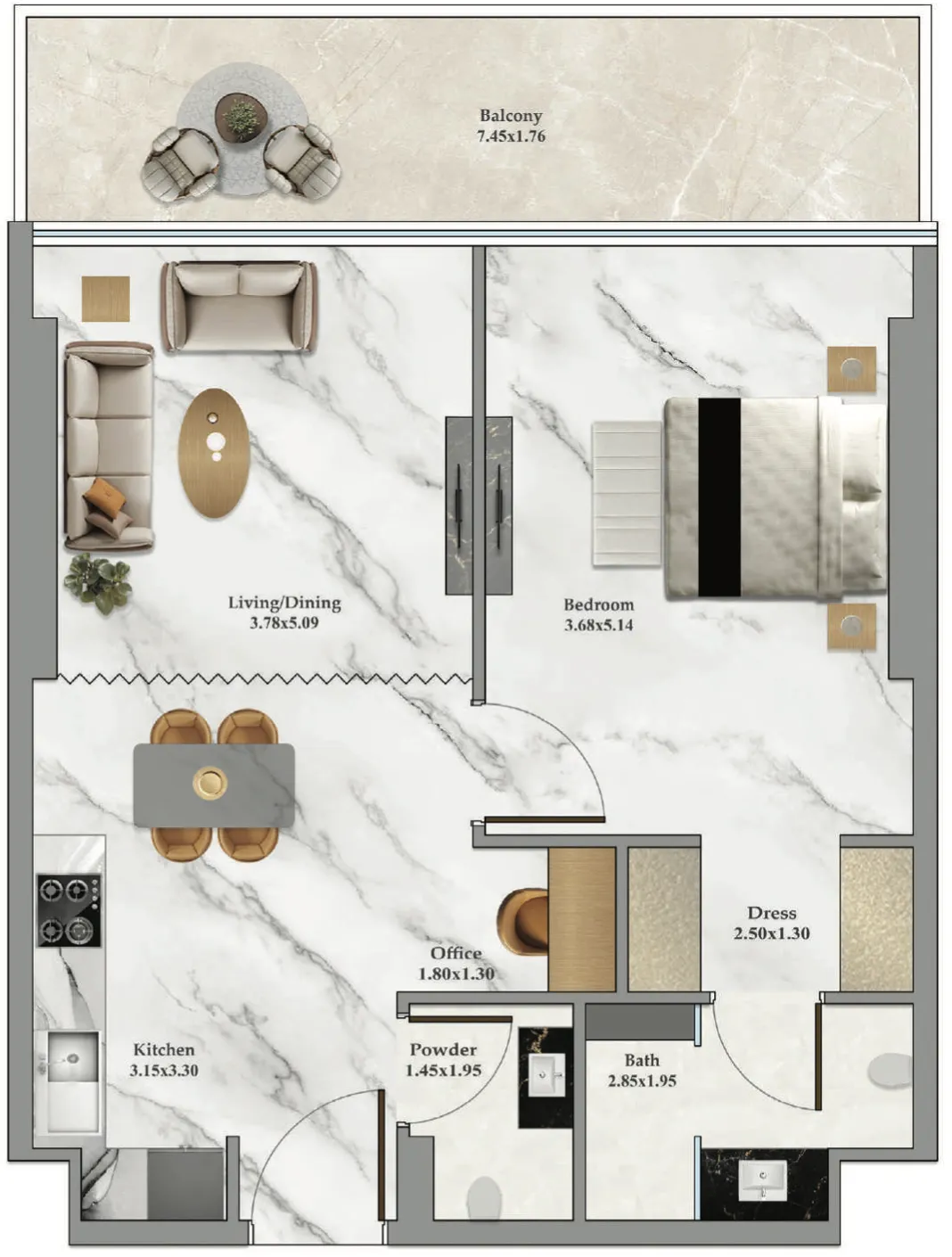 1 bedroom Apartments floor plan at Bayz 102