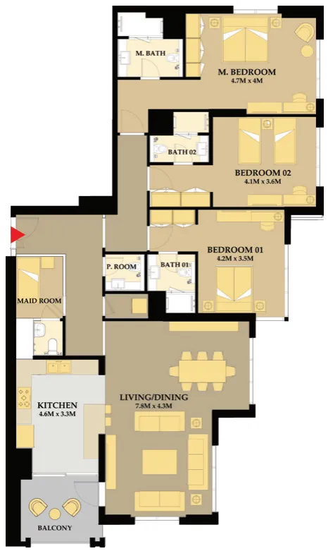 3 bedroom Apartments floor plan at Riva Residence
