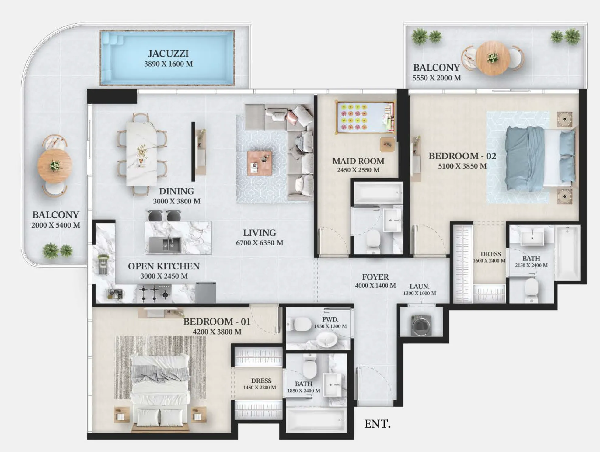 2.5 bedroom Apartments floor plan at Wellington Ocean