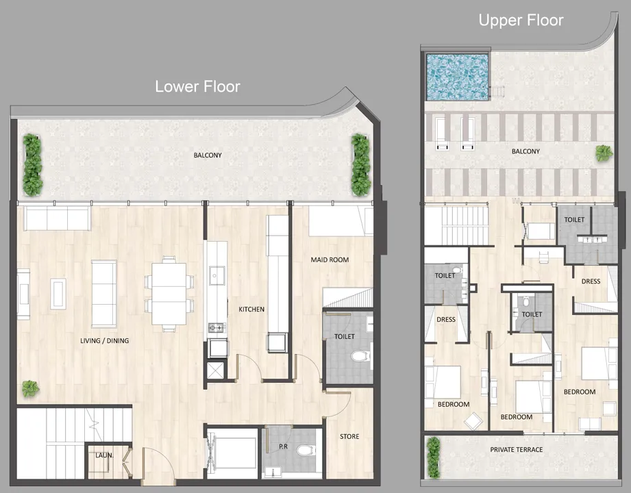 3 bedroom Penthouse floor plan at Barari Palace