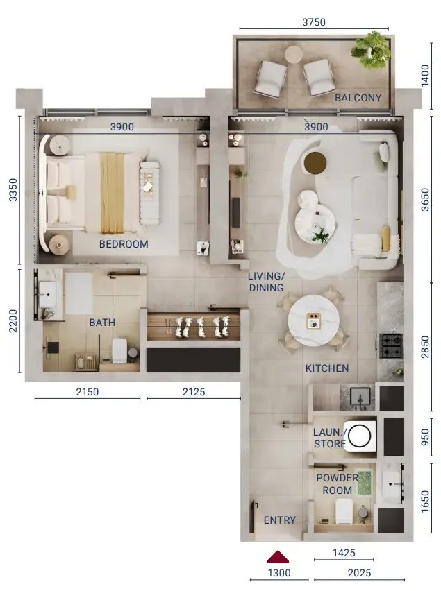 1 bedroom Apartments floor plan at Mirdad