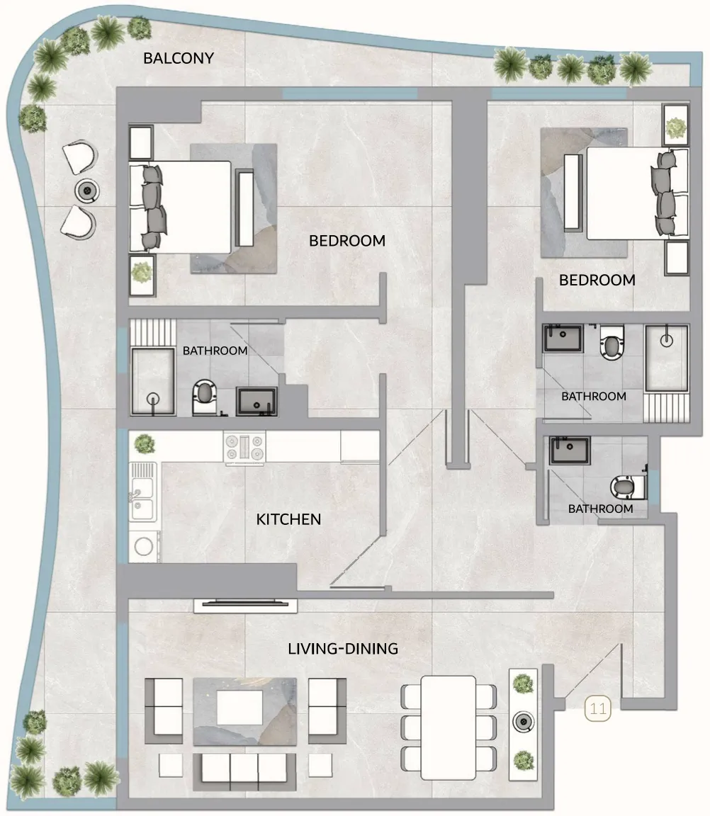 2 bedroom Apartments floor plan at One 678 Residences
