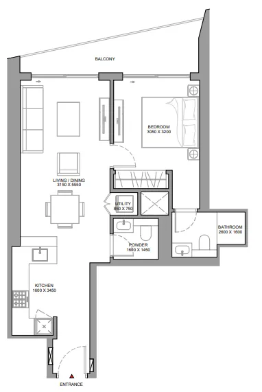 1 bedroom Apartments floor plan at The Eden at Sobha Central