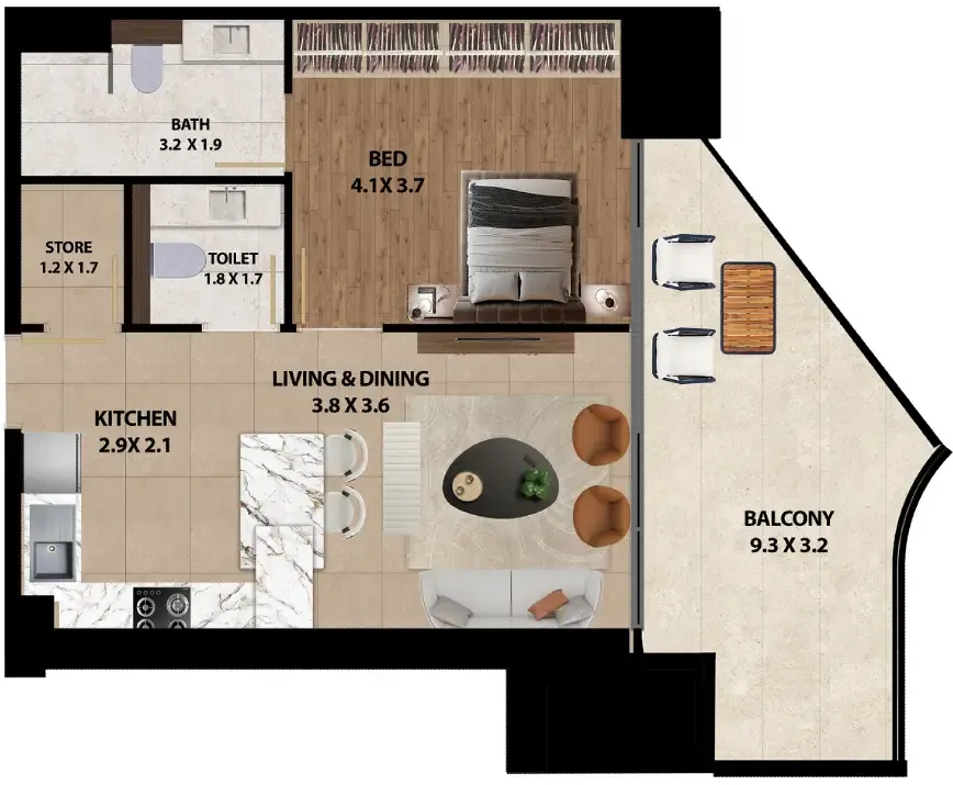 1 bedroom Apartments floor plan at Marquis One