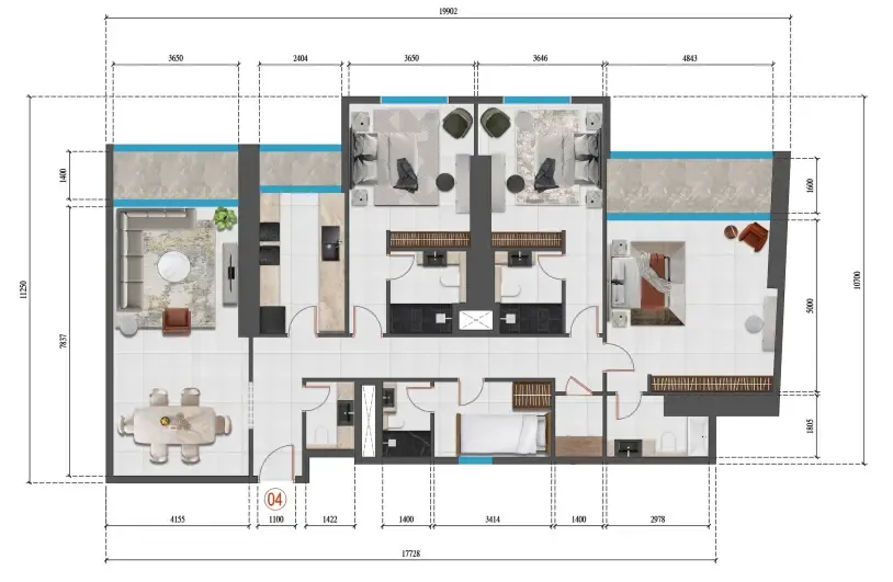 3 bedroom Apartments floor plan at Faradis Tower
