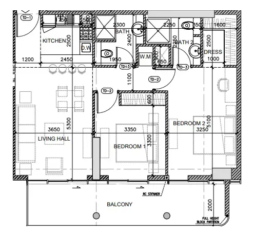 2 bedroom Apartments floor plan at Oak Yard