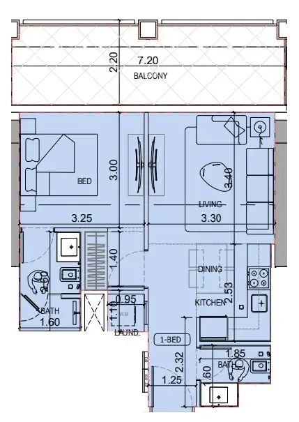 1 bedroom Apartments floor plan at Binghatti Titania