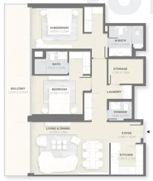 2 bedroom Apartments floor plan at Tonino Lamborghini Residences