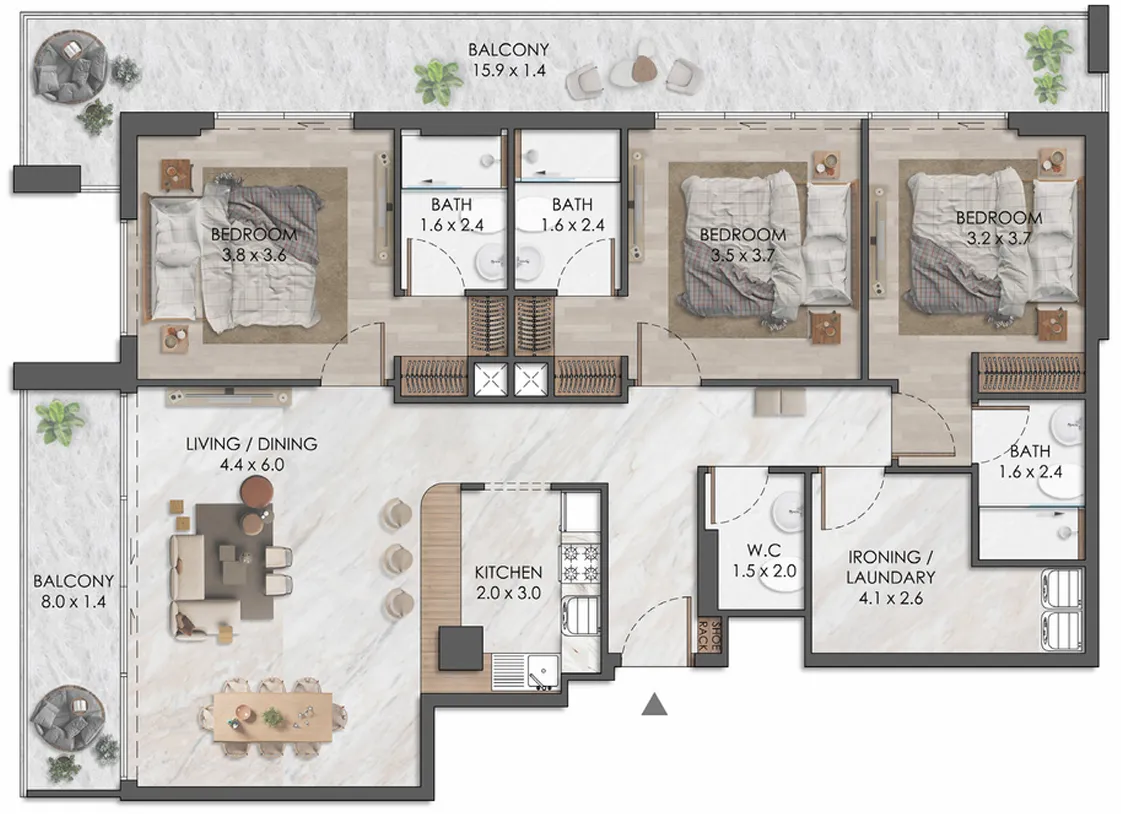 3 bedroom Apartments floor plan at Almaara Residences