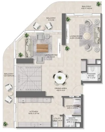 3 bedroom Apartments floor plan at DWTN Residences