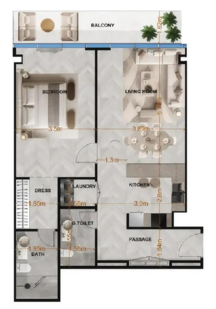 1 bedroom Apartments floor plan at Radiant Terrace