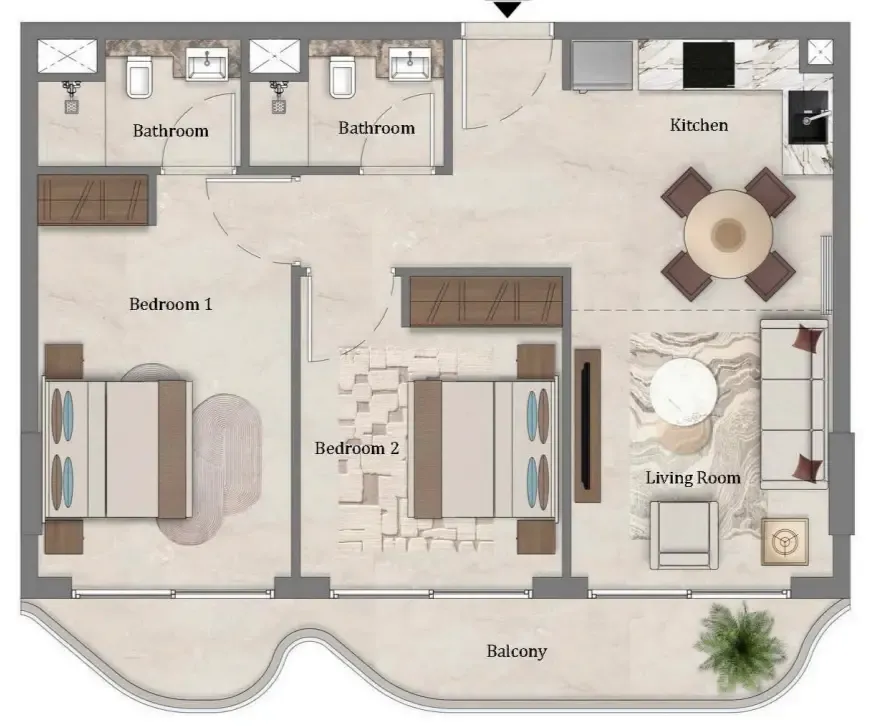 2 bedroom Apartments floor plan at Mirari Lagoon by Zoya