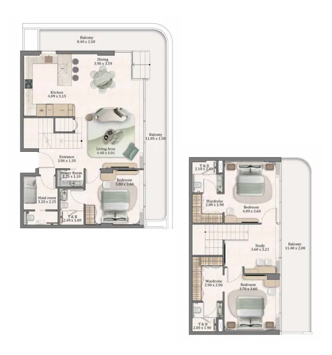 3 bedroom Townhouse floor plan at Flow Residences