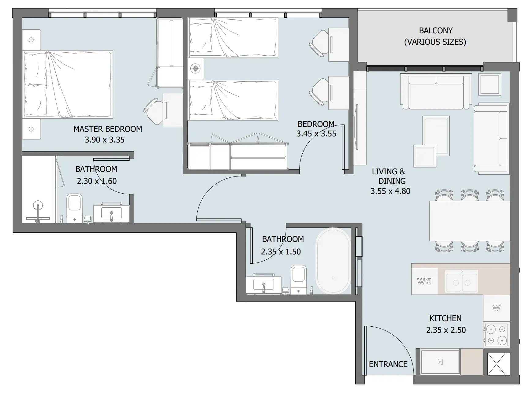 2 bedroom Apartments floor plan at Verdana III