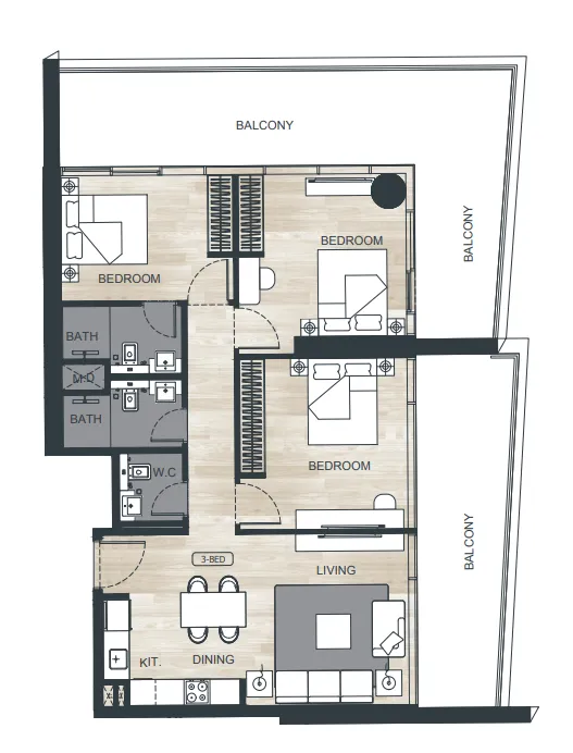 3 bedroom Apartments floor plan at Binghatti Ghost