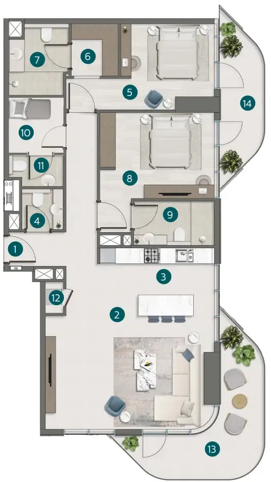 2.5 bedroom Apartments floor plan at Flora Shore Beachside Residences