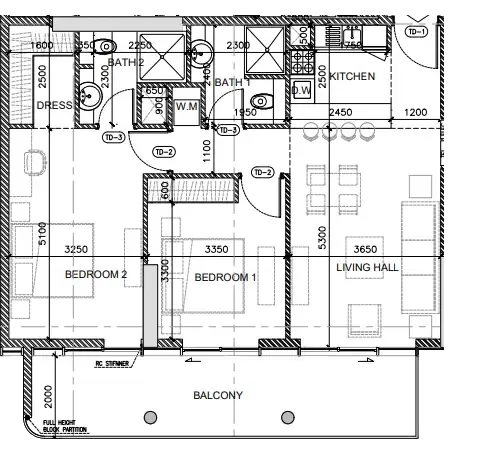 2 bedroom Apartments floor plan at Oak Yard