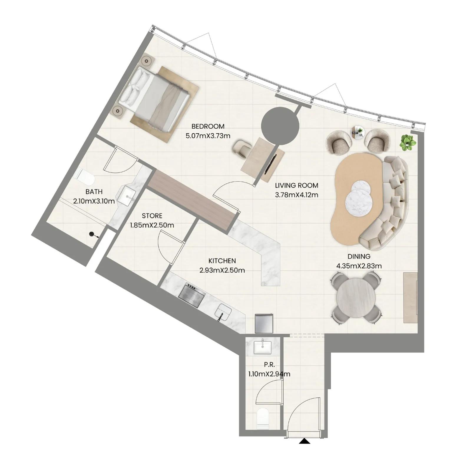 1 bedroom Apartments floor plan at Leaf Tower