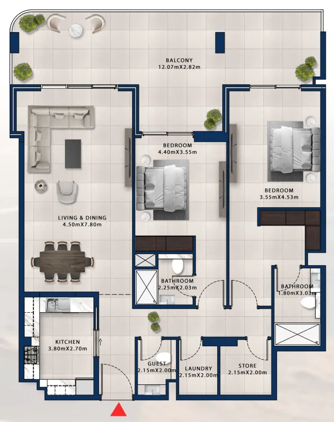 2 bedroom Apartments floor plan at Asayel Avenue