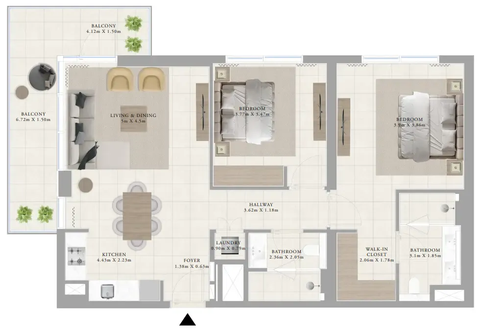 2 bedroom Apartments floor plan at Greenside Residence
