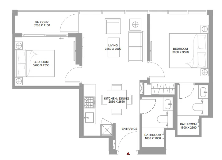 2 bedroom Apartments floor plan at Pearlside Marina Residences