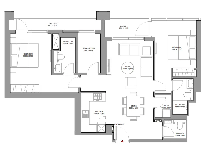 2.5 bedroom Apartments floor plan at Sobha Solis
