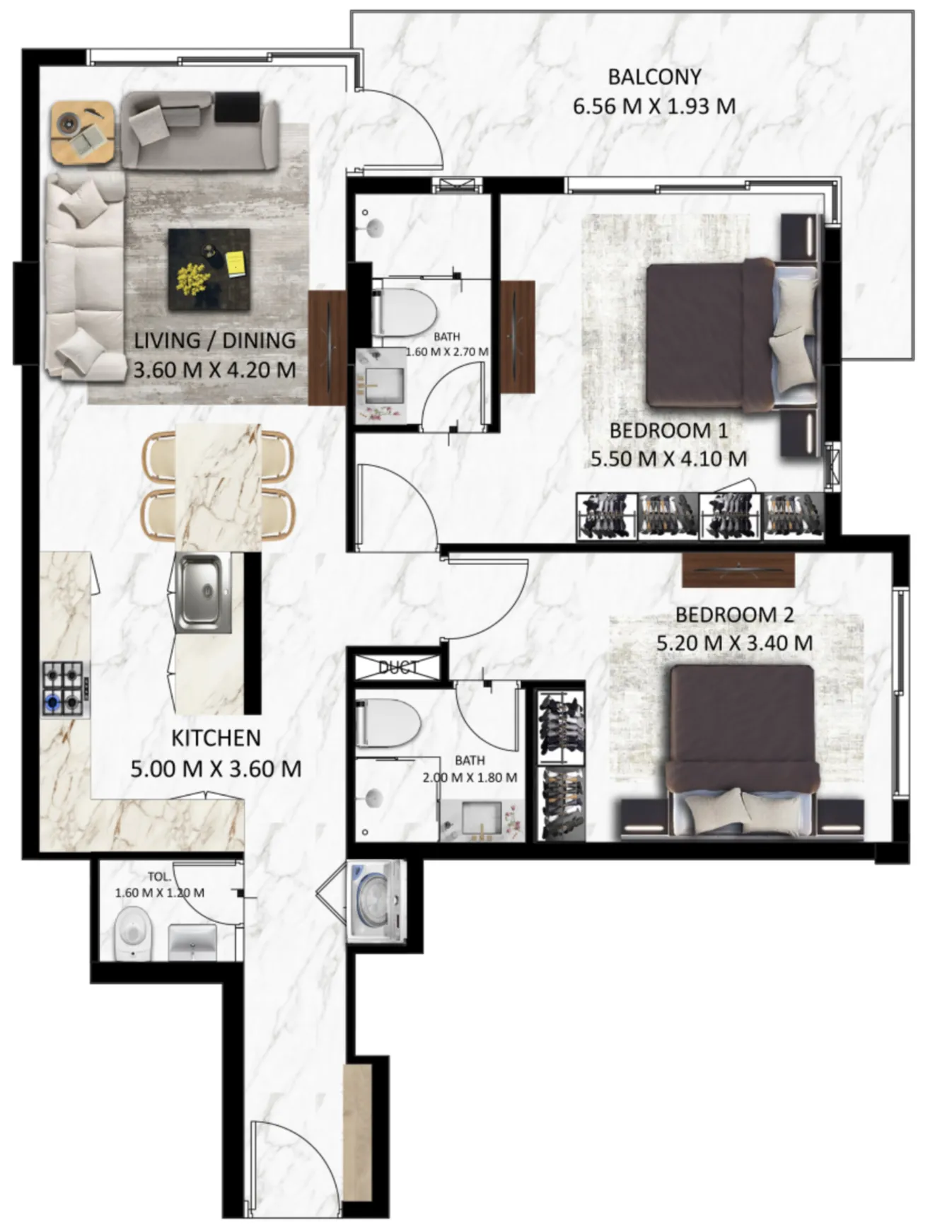 2 bedroom Apartments floor plan at Bling Avenue 1