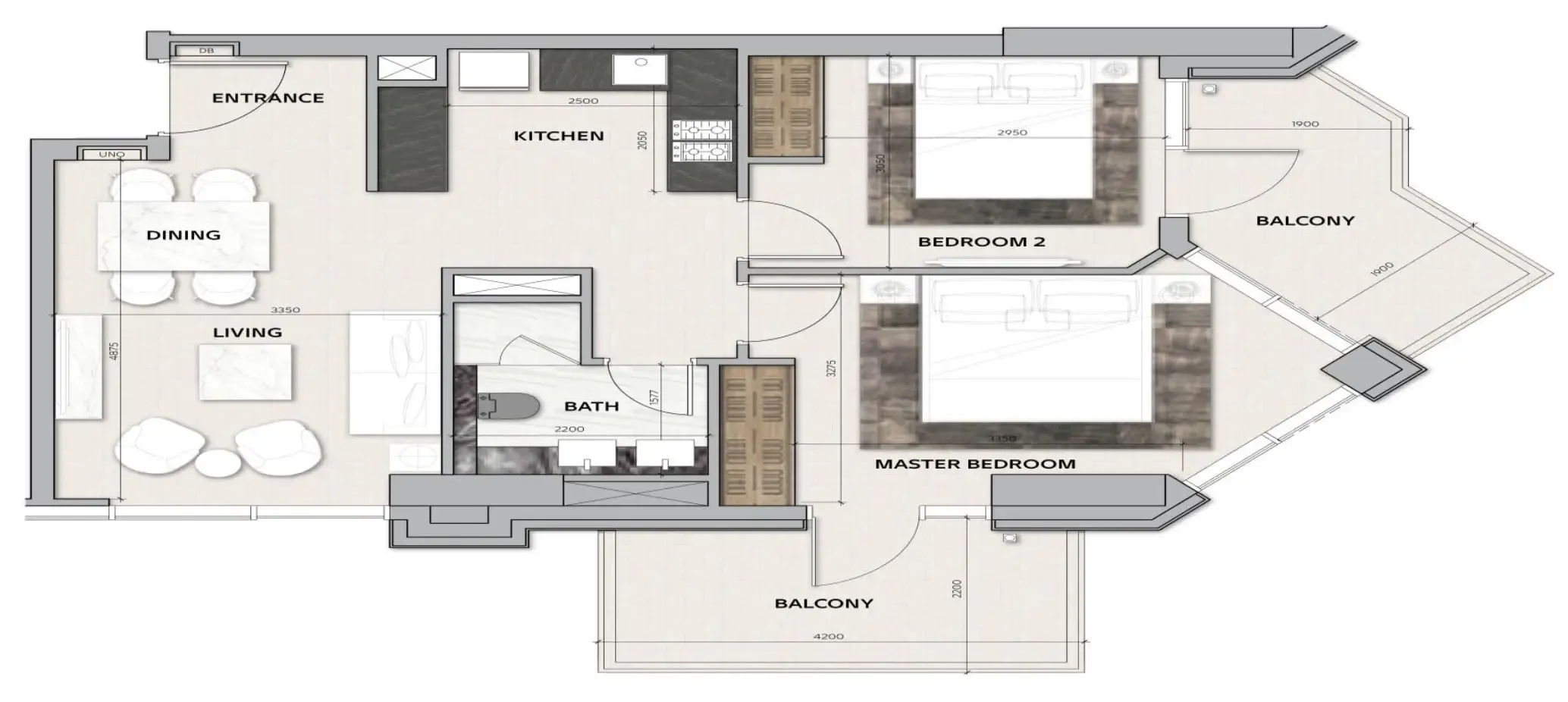 2 bedroom Apartments floor plan at Urban Oasis by Missoni