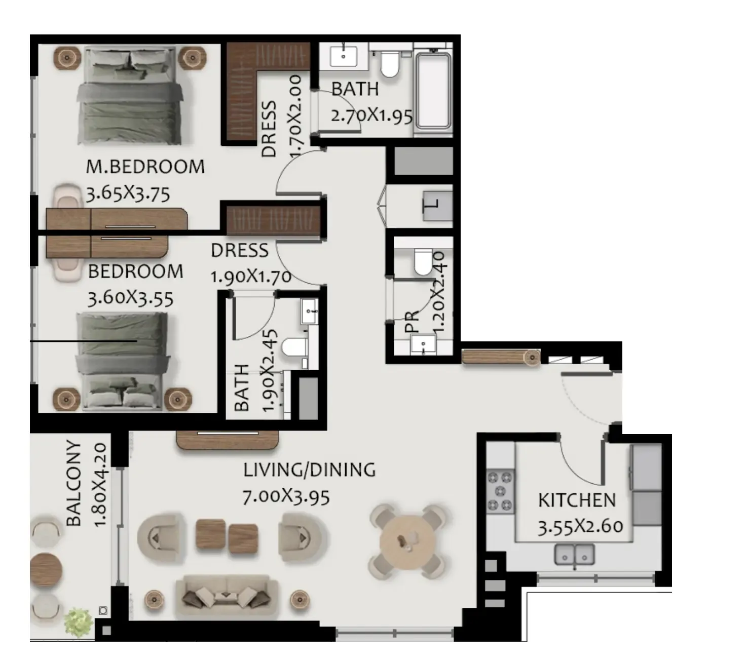 2 bedroom Apartments floor plan at Boulevard Park at Wasl Gate
