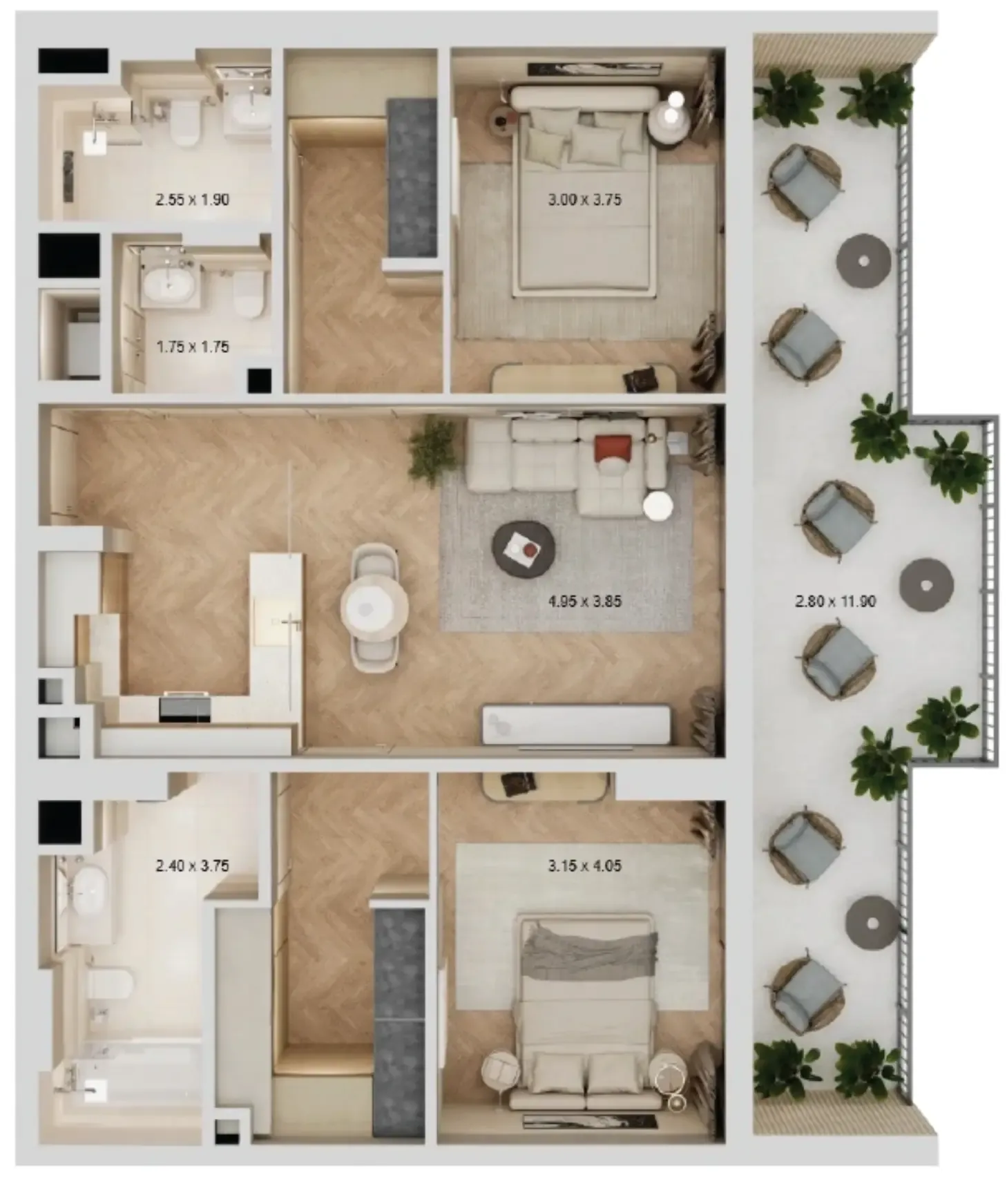 2 bedroom Apartments floor plan at Arisha Terraces