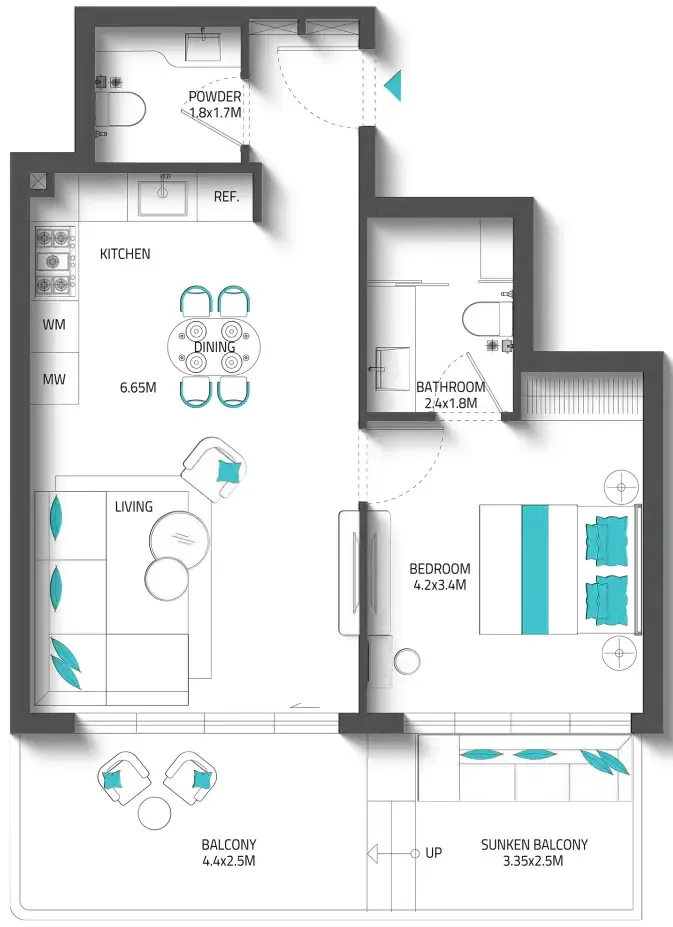 1 bedroom Apartments floor plan at Reef 996