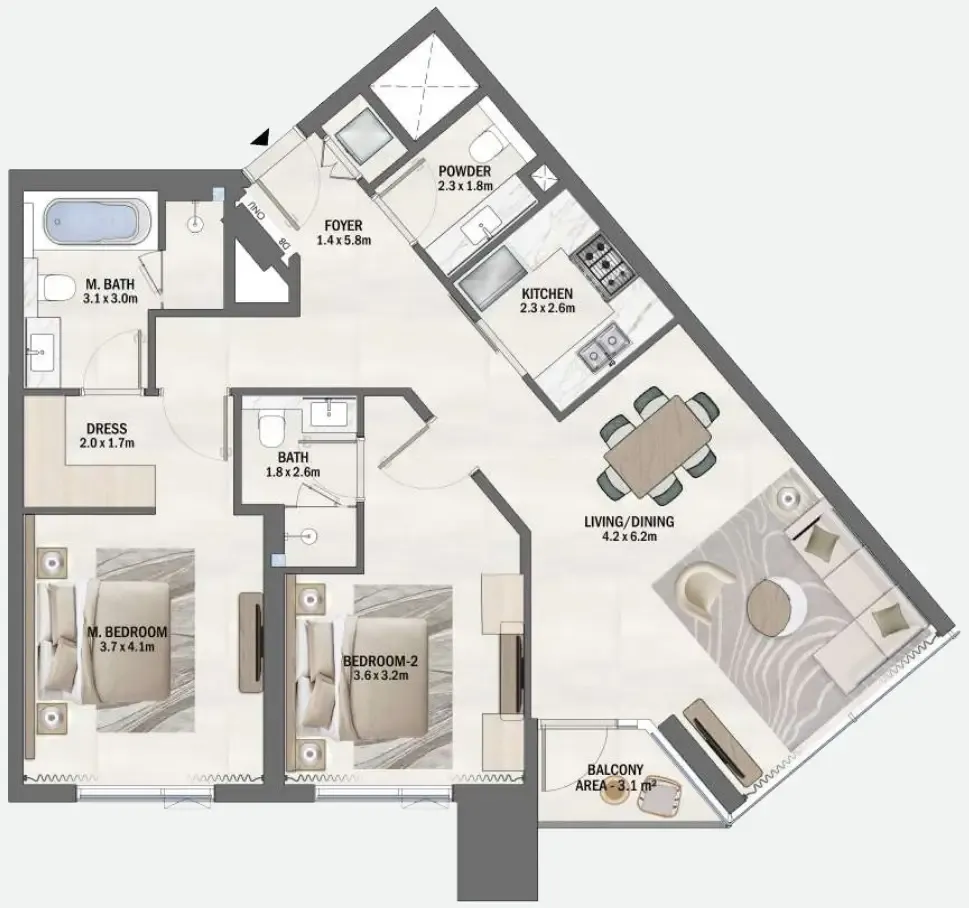 2 bedroom Apartments floor plan at Beachfront Gates