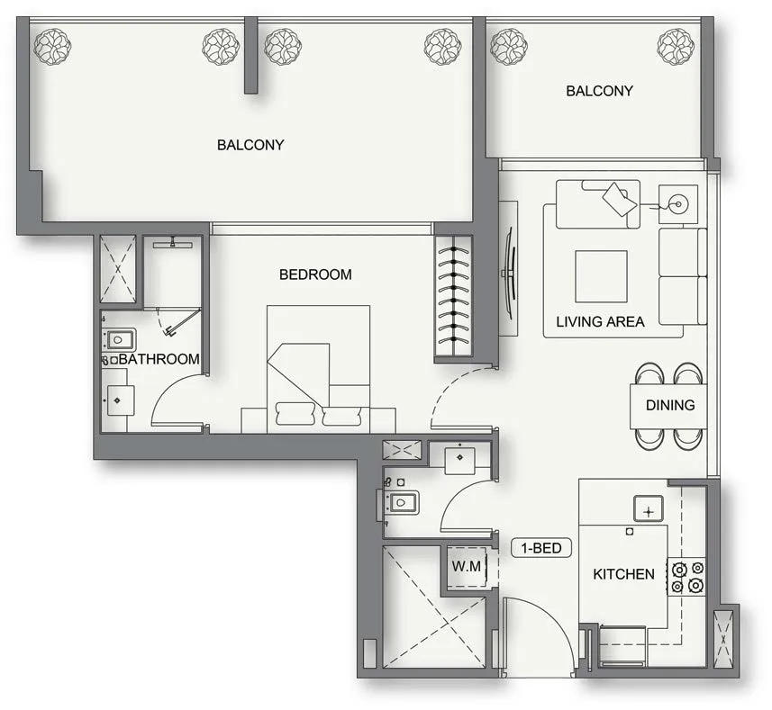 1 bedroom Apartments floor plan at Binghatti Cullinan