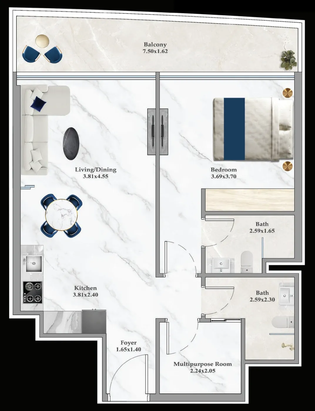 1 bedroom Apartments floor plan at Aspirz