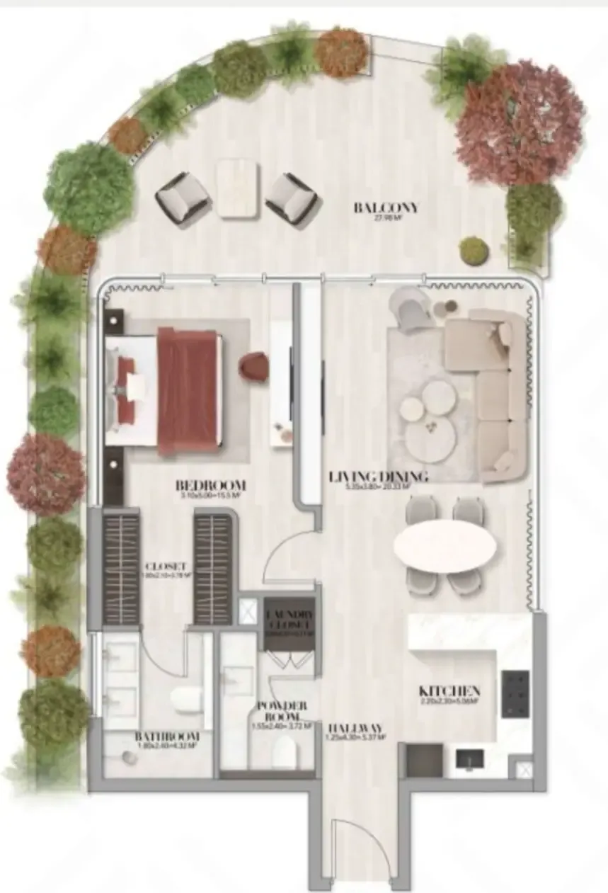 1 bedroom Apartments floor plan at Gate Eleven by Amwaj Development