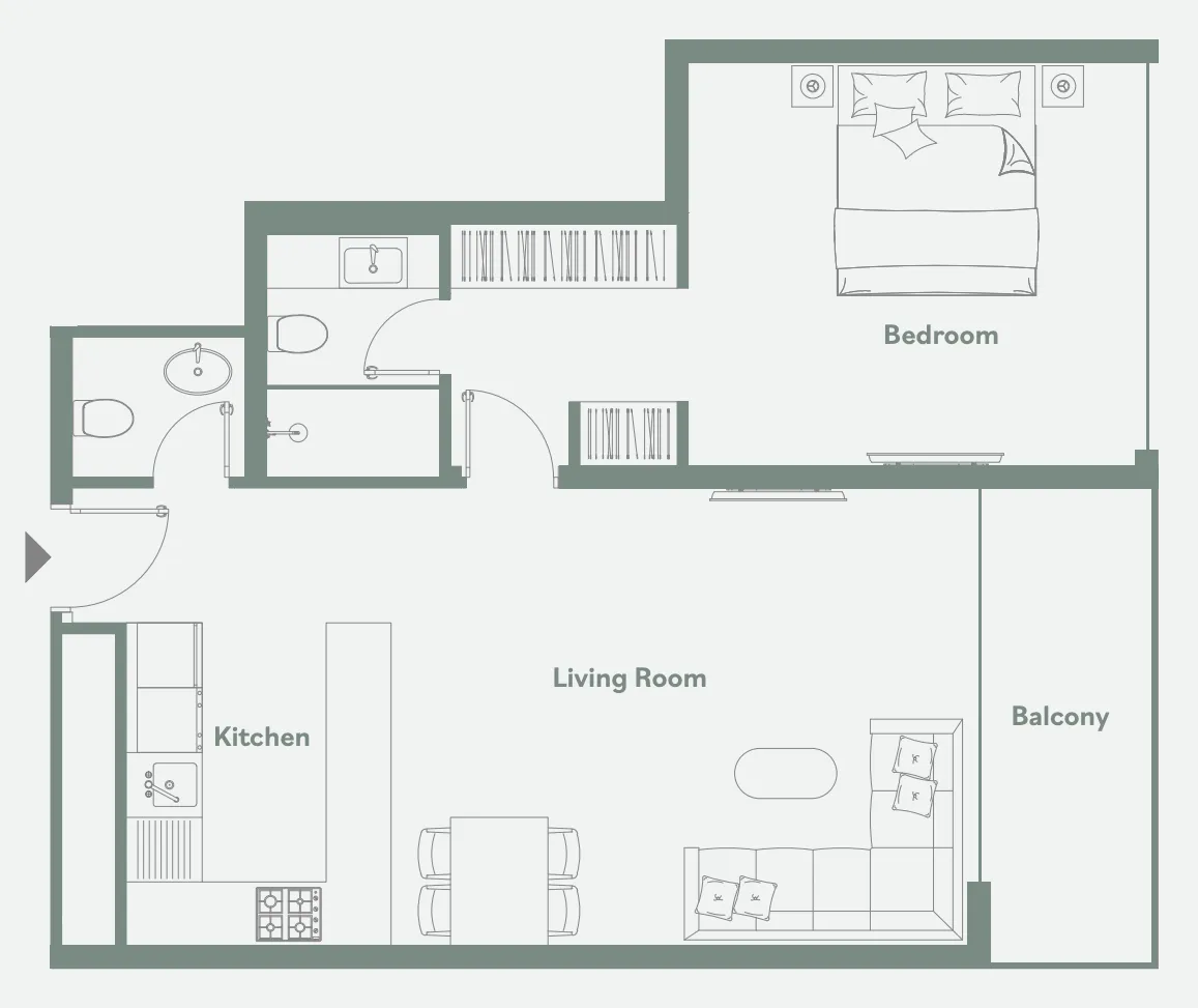 1 bedroom unit floor plan at Luma Park Views
