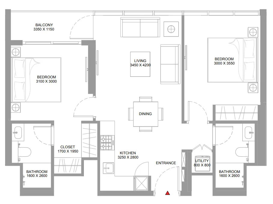 2 bedroom Apartments floor plan at Pierside Marina Residences