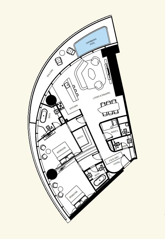 2 bedroom Apartments floor plan at Mercedes-Benz Places by Binghatti