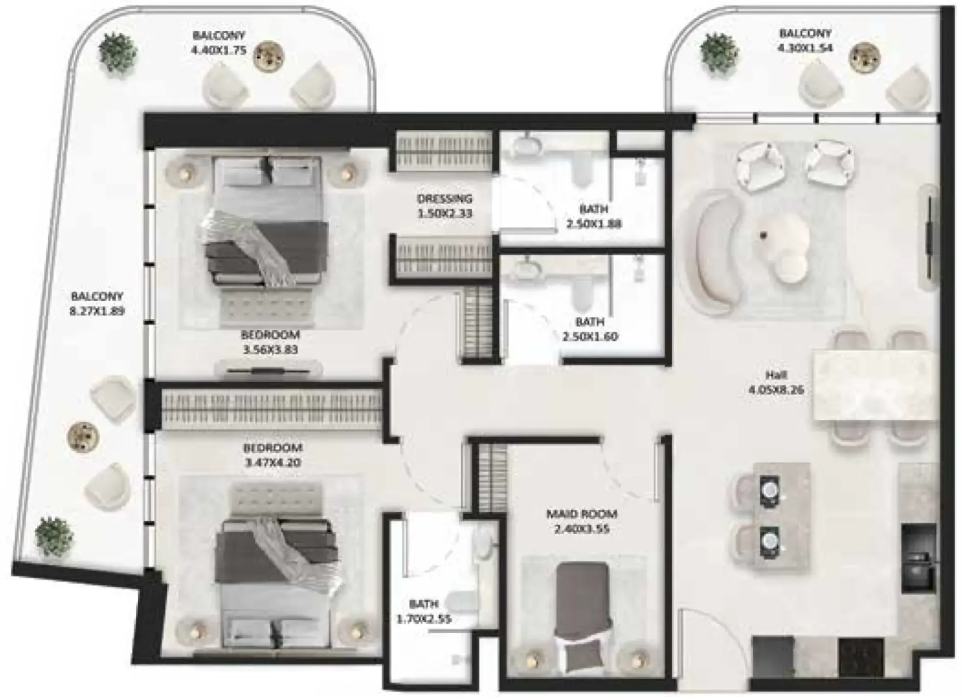 2.5 bedroom Apartments floor plan at SquareX One