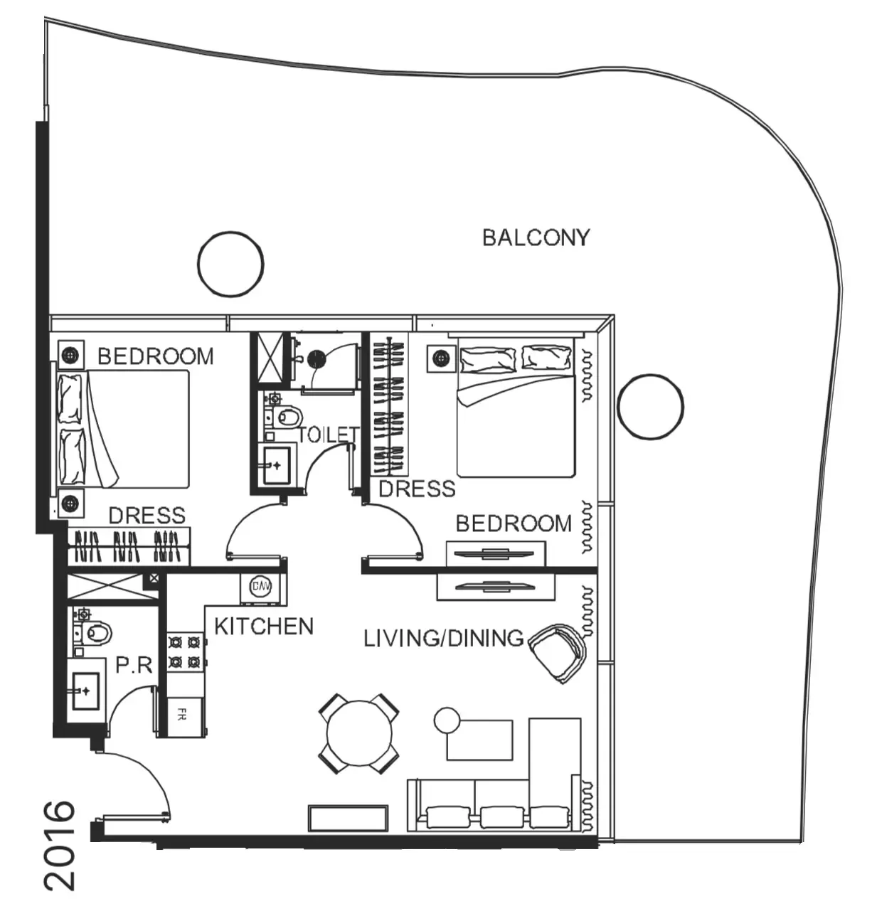 2 bedroom Apartments floor plan at The WOW Tower