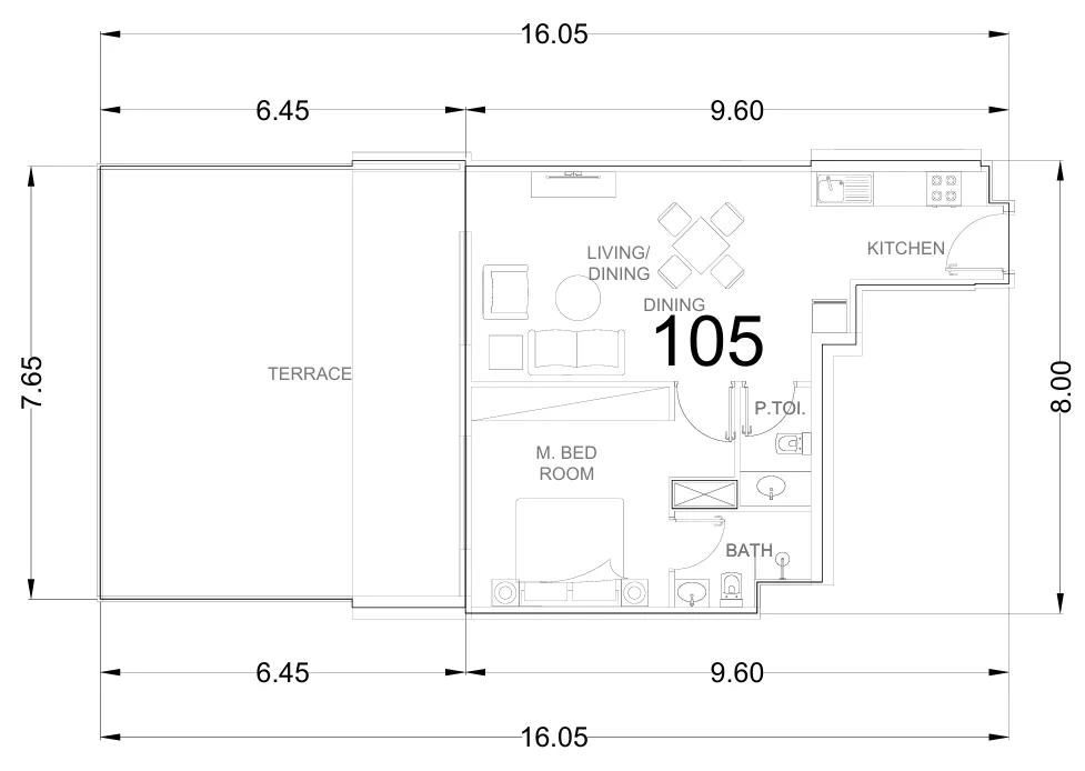 1 bedroom Apartments floor plan at Whitecliffs Residences