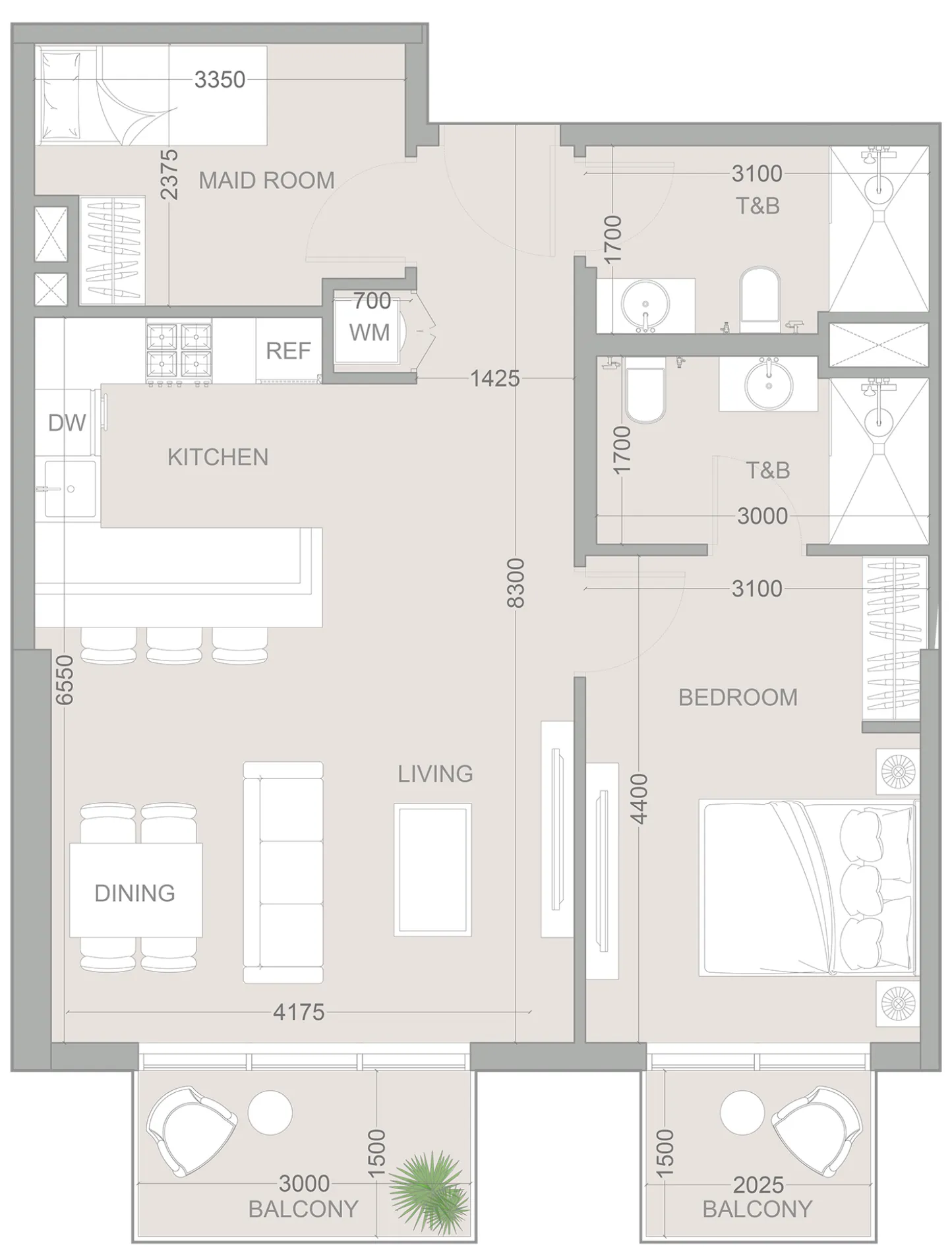 1.5 bedroom Apartments floor plan at 1WOOD Residence 2
