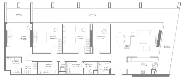 3 bedroom Apartments floor plan at Safa Parkview