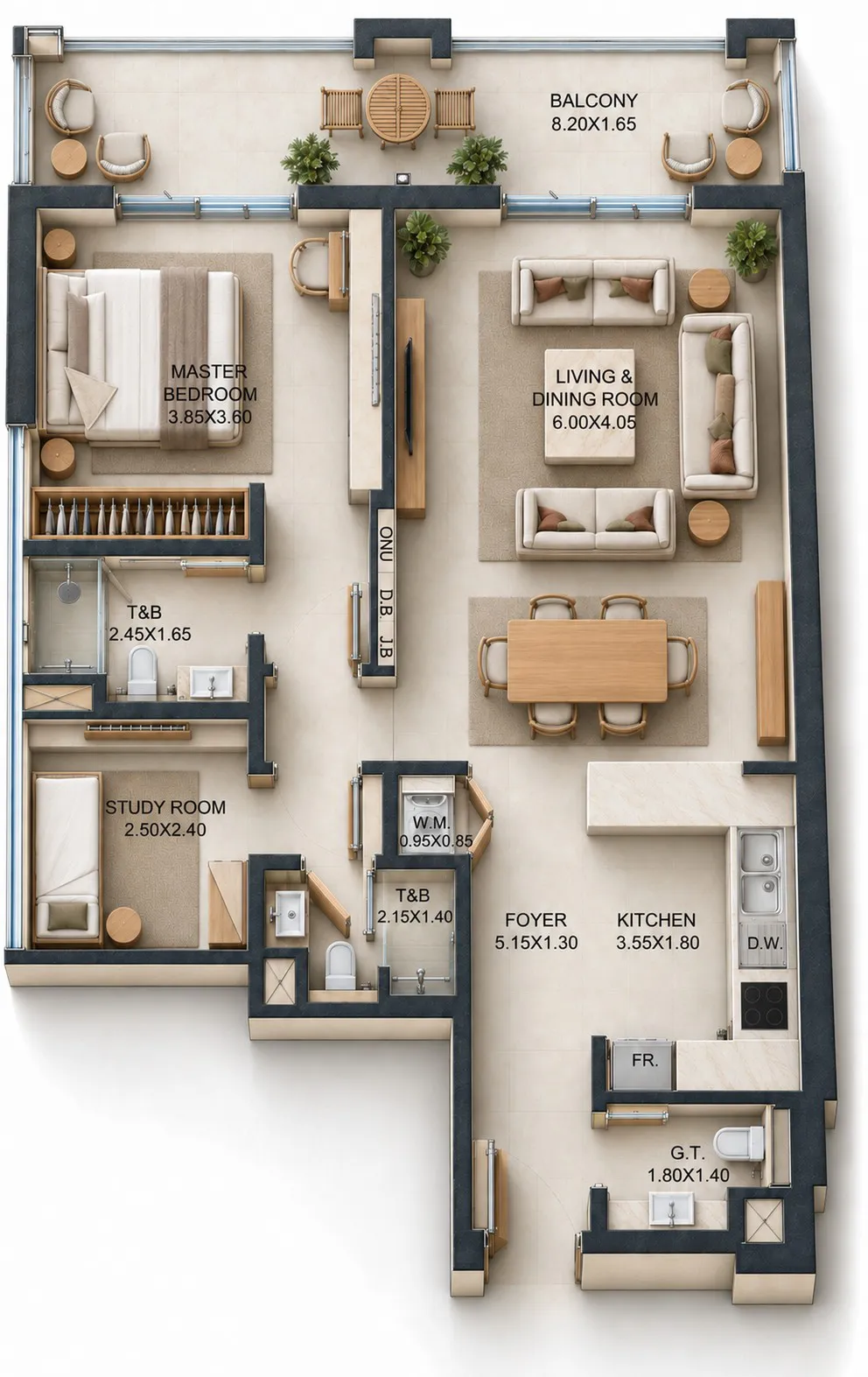 1.5 bedroom Apartments floor plan at Reeman Residence 02