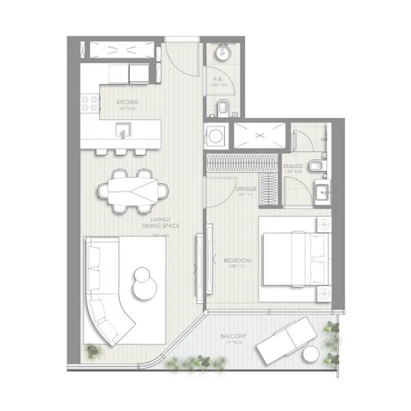 1 bedroom Apartments floor plan at Sol Luxe