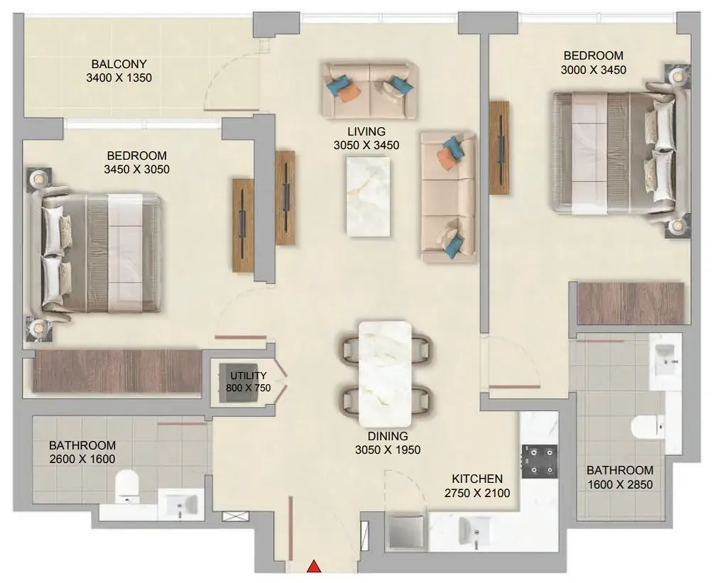 2 bedroom Apartments floor plan at The Woods at Sobha Sanctuary