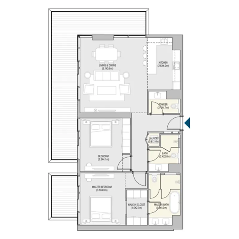 2 bedroom Apartments floor plan at Vida Residences Saadiyat Island