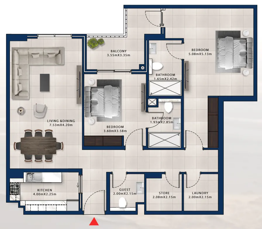2 bedroom Apartments floor plan at Asayel Avenue