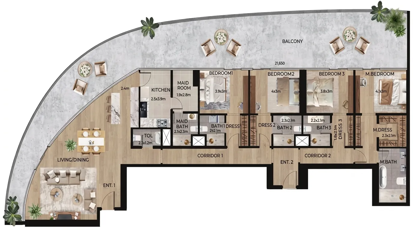 4 bedroom apartments floor plan at Waterfront by Missoni