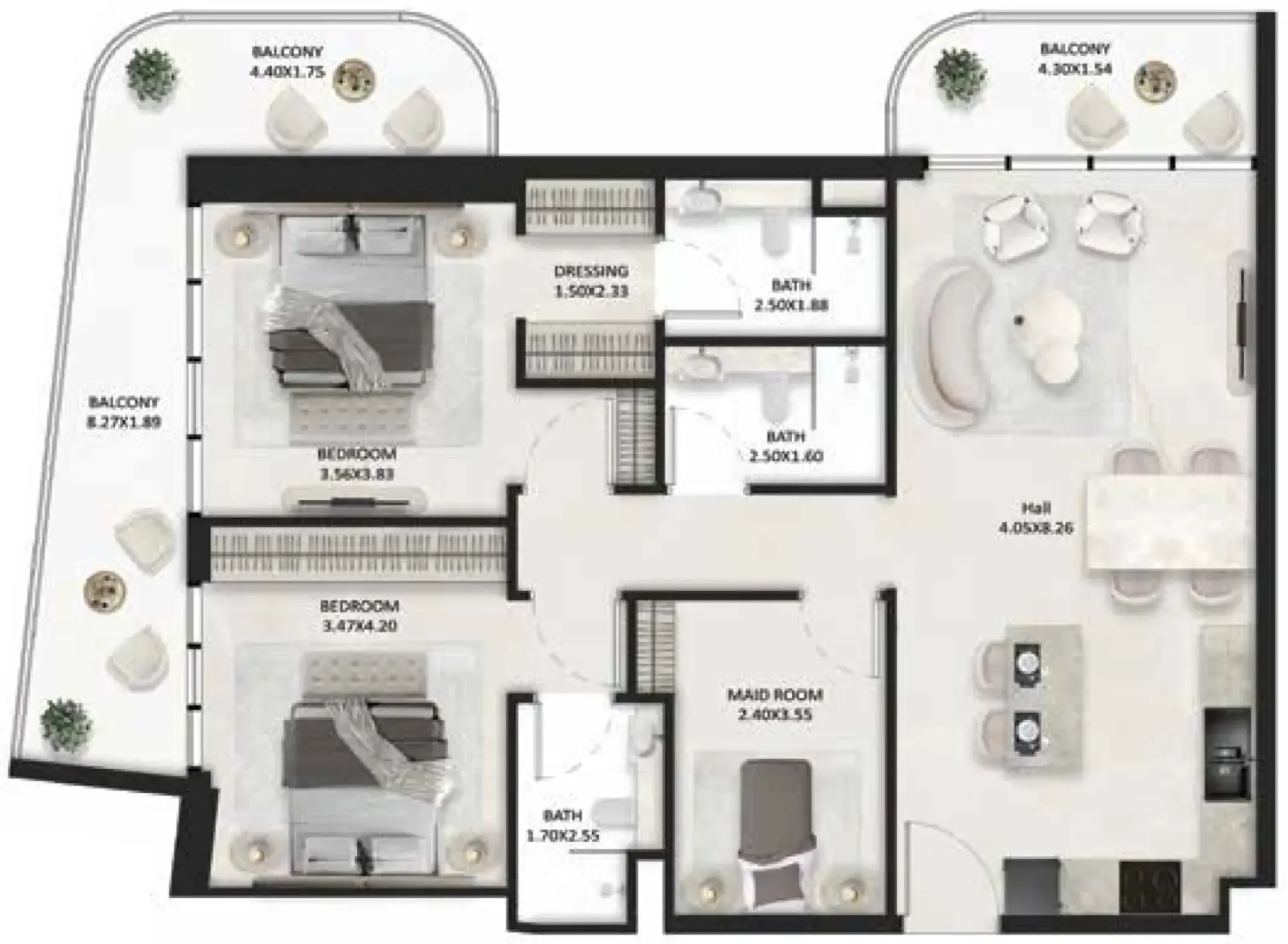 2.5 bedroom Apartments floor plan at SquareX One